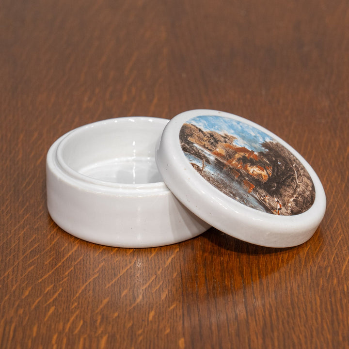 蓋に素朴な風景が描かれた アンチョビペースト入れ 蓋付きポット /25G-A