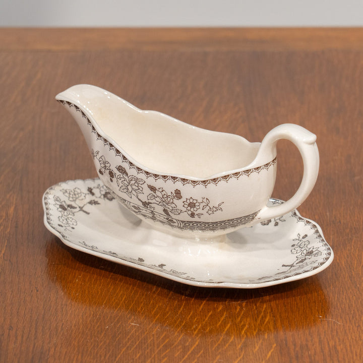 【COPELAND SPODE コープランドスポード CHINESE ROSE チャイニーズローズ】ブラウン ソースボート&スタンド /25G