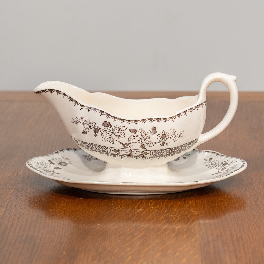 【COPELAND SPODE コープランドスポード CHINESE ROSE チャイニーズローズ】ブラウン ソースボート&スタンド /25G