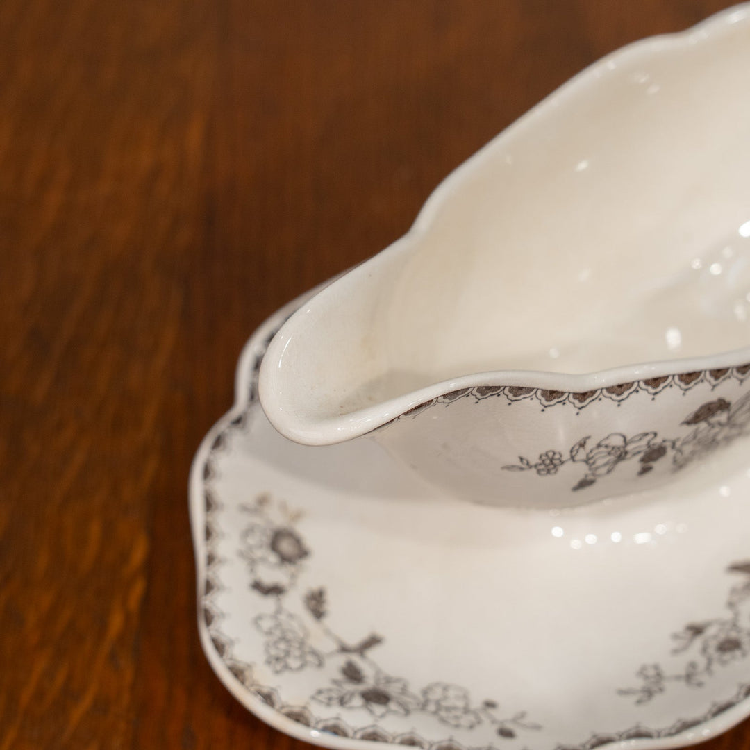 【COPELAND SPODE コープランドスポード CHINESE ROSE チャイニーズローズ】ブラウン ソースボート&スタンド /25G