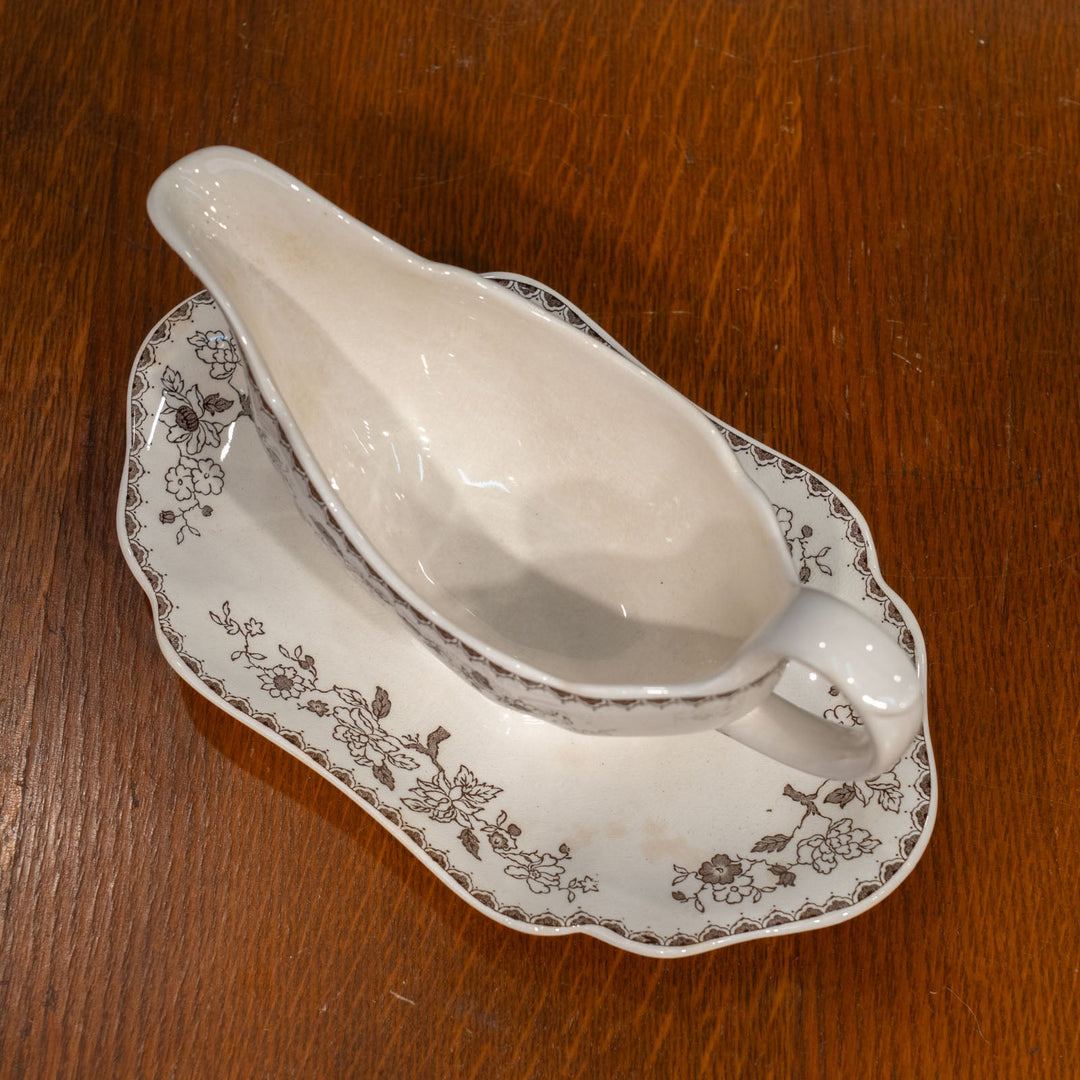 【COPELAND SPODE コープランドスポード CHINESE ROSE チャイニーズローズ】ブラウン ソースボート&スタンド /25G