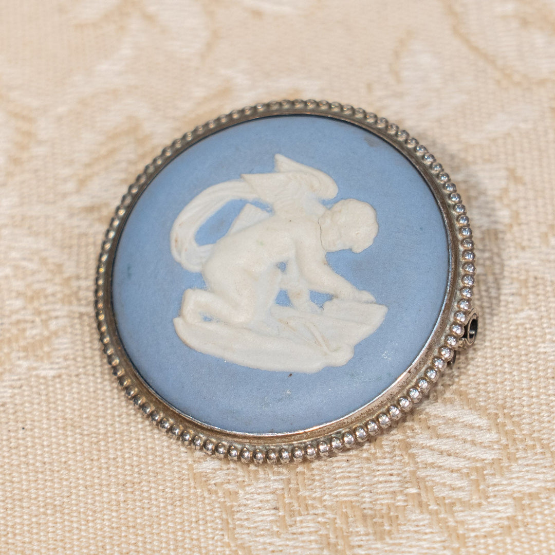 【WEDGWOOD ウェッジウッド Jasper ジャスパー】ペールブルー サーキュラーブローチ /25G-B