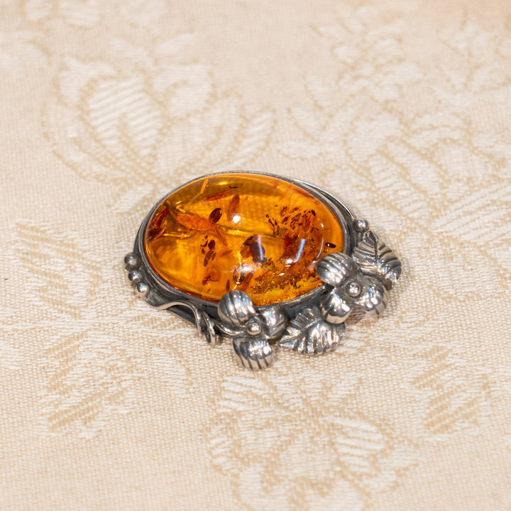 こっくりとした琥珀の深い輝き アンバー アンティークブローチ /25G