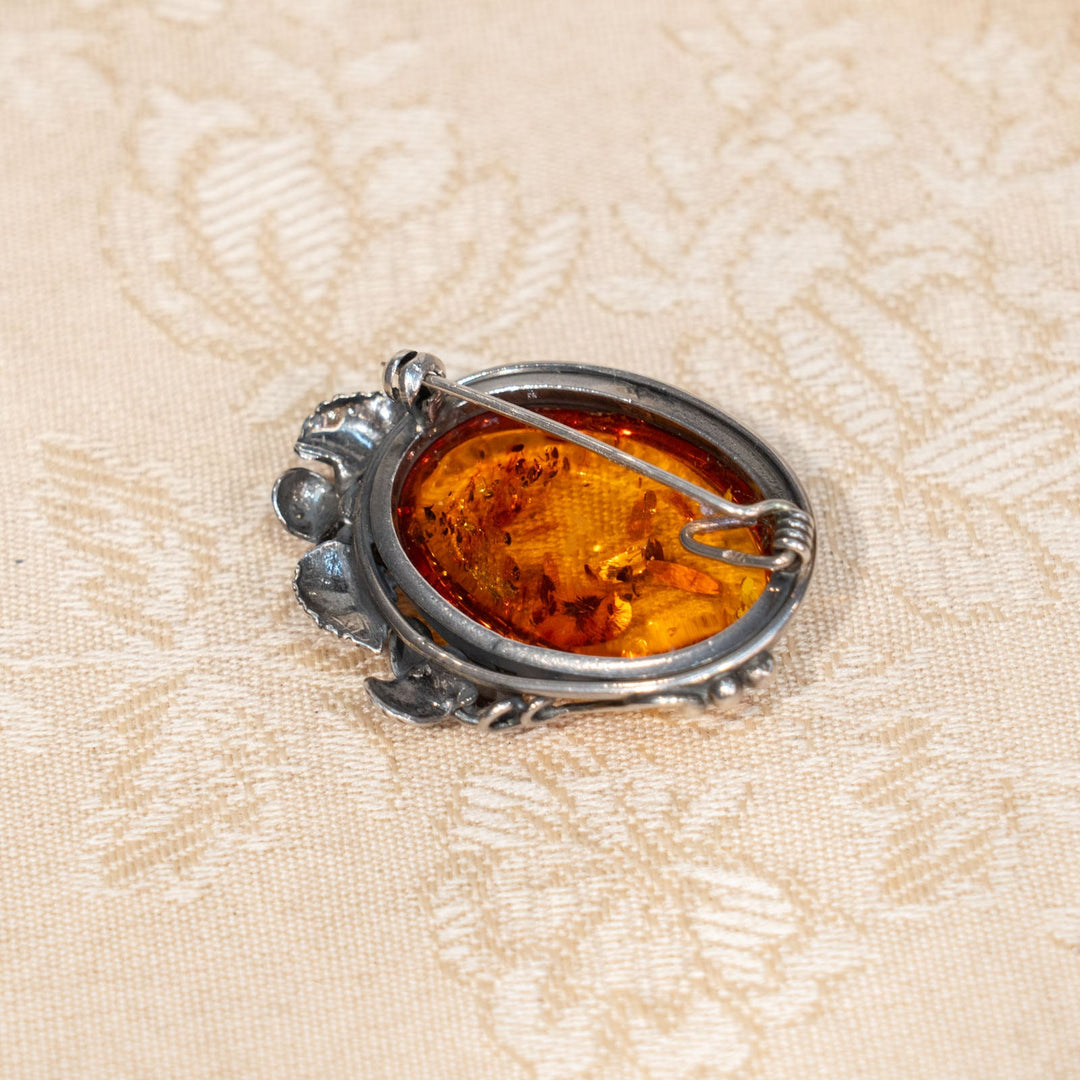 こっくりとした琥珀の深い輝き アンバー アンティークブローチ /25G