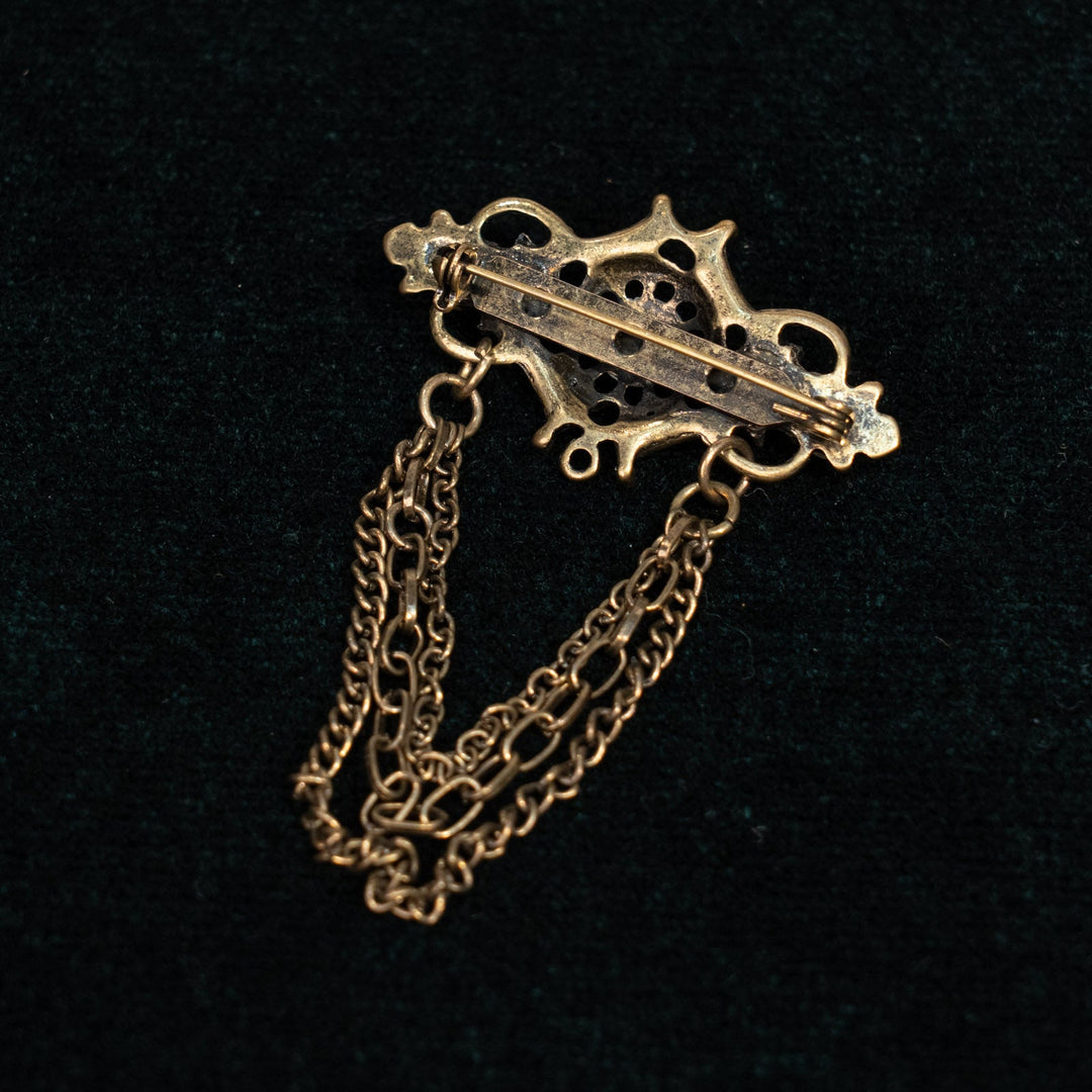 存在感のあるチェーンとパールの組み合わせが華やか アンティークブローチ /25G