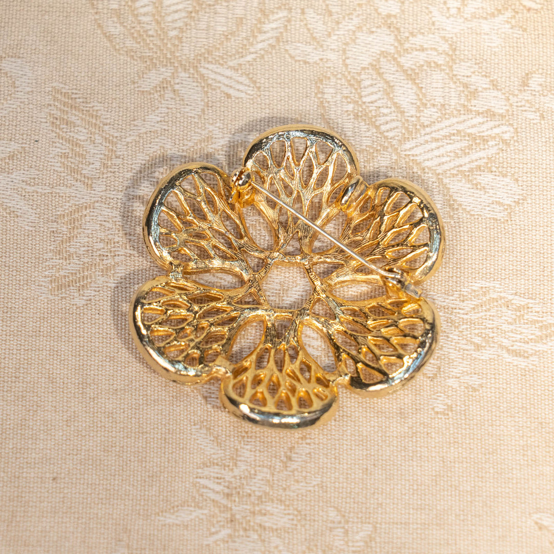 高級感のあるゴールドカラーが目を惹く フラワーモチーフ アンティークブローチ /25G