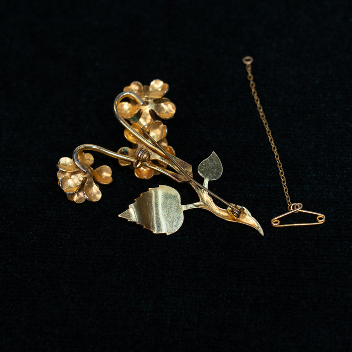 可憐な小花にパールがあしらわれた フラワーモチーフ アンティークブローチ /25G