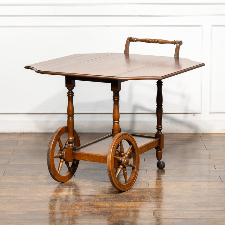 優雅な曲線フォルムと車輪デザインが印象的 ドロップリーフ ティートローリー /25I