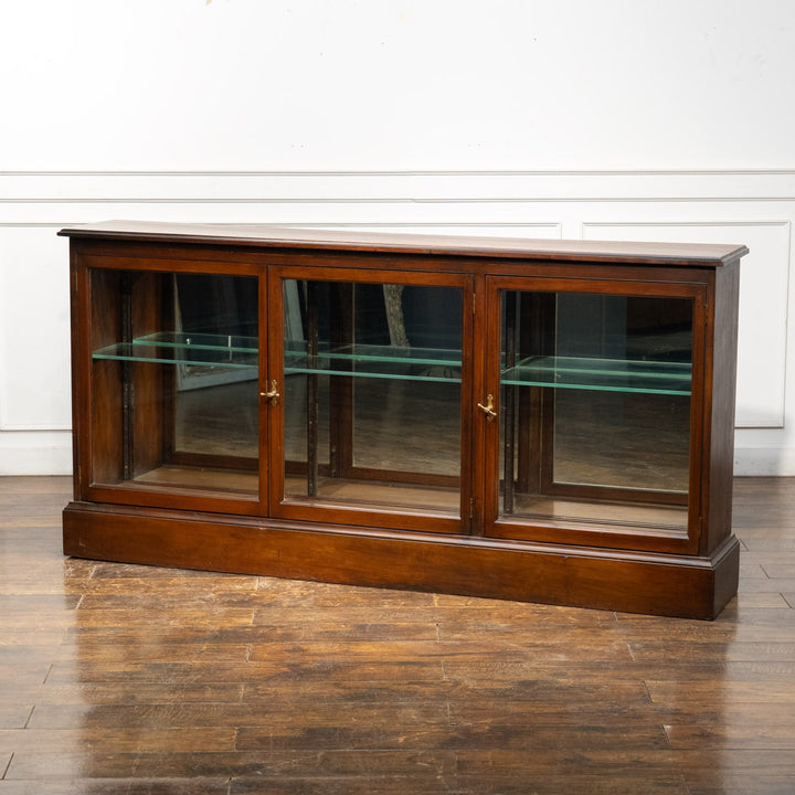 3面ガラス扉で収納品を一際美しく見せる ミラーバック ロータイプ ディスプレイキャビネット /25L