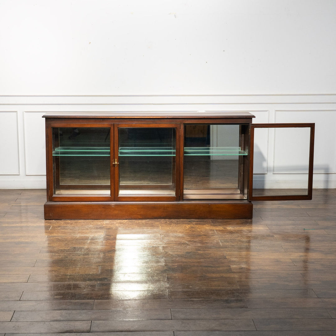 3面ガラス扉で収納品を一際美しく見せる ミラーバック ロータイプ ディスプレイキャビネット /25L