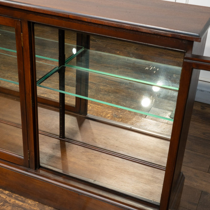 3面ガラス扉で収納品を一際美しく見せる ミラーバック ロータイプ ディスプレイキャビネット /25L