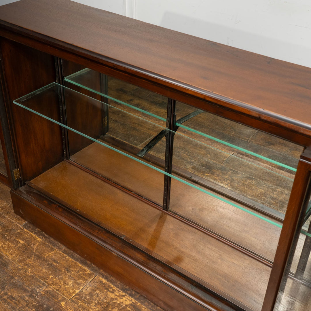 3面ガラス扉で収納品を一際美しく見せる ミラーバック ロータイプ ディスプレイキャビネット /25L