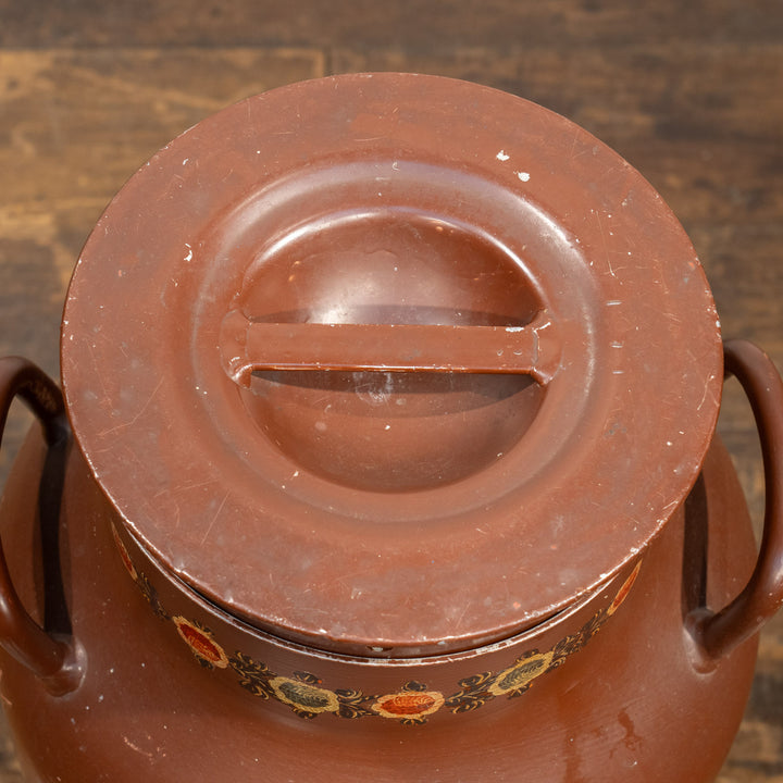 色鮮やかな花々が手描きされた ペイント 蓋付きミルクジャー ブラウン /25L