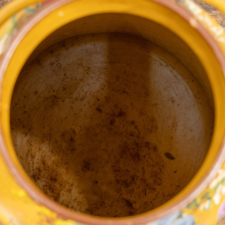 色鮮やかな花々が手描きされた ペイント ミルクジャー マスタード /25L