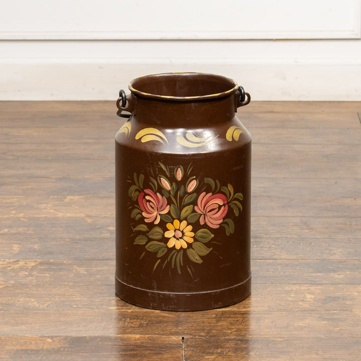 色鮮やかな花々が手描きされた ペイント ミルクジャー ダークブラウン /25L