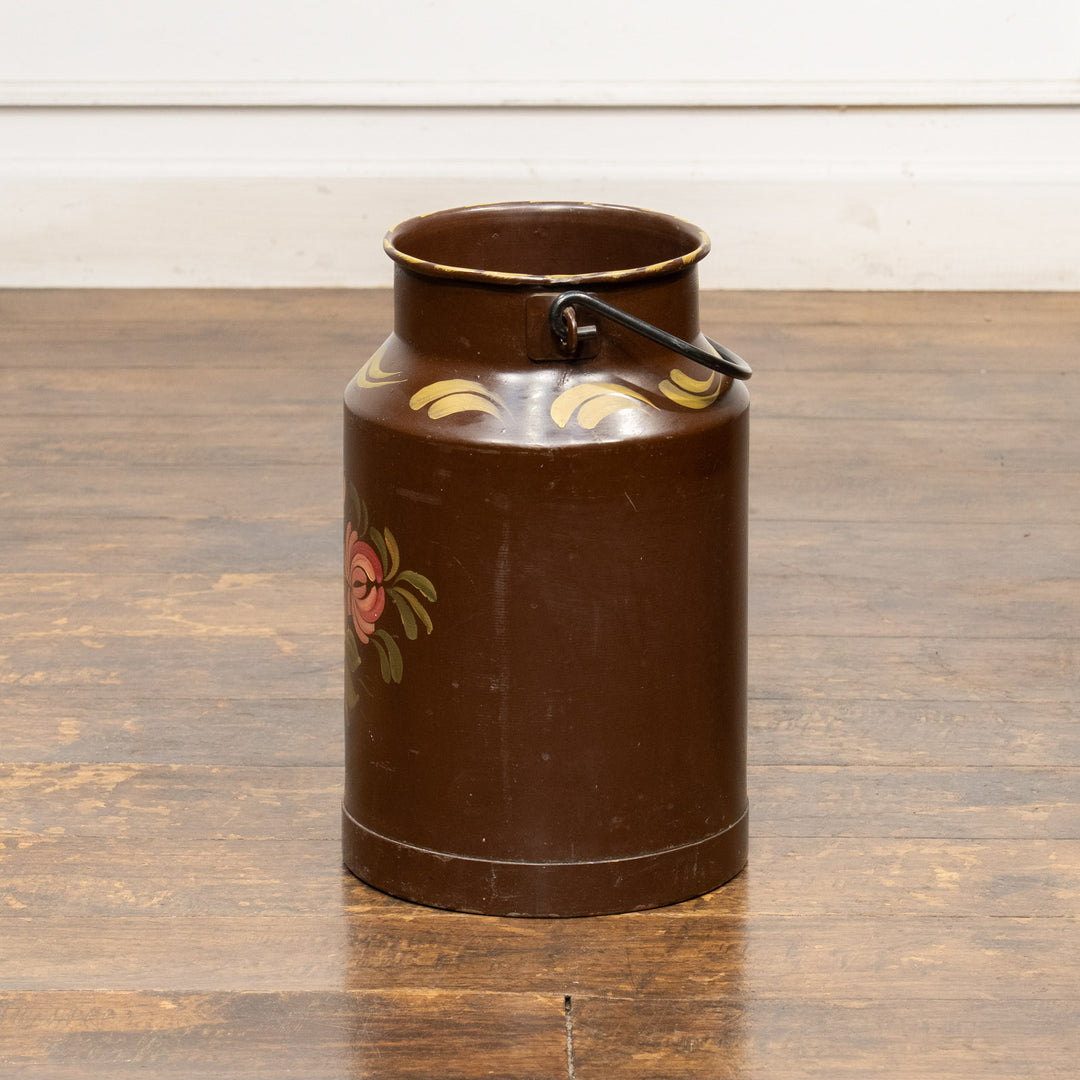 色鮮やかな花々が手描きされた ペイント ミルクジャー ダークブラウン /25L