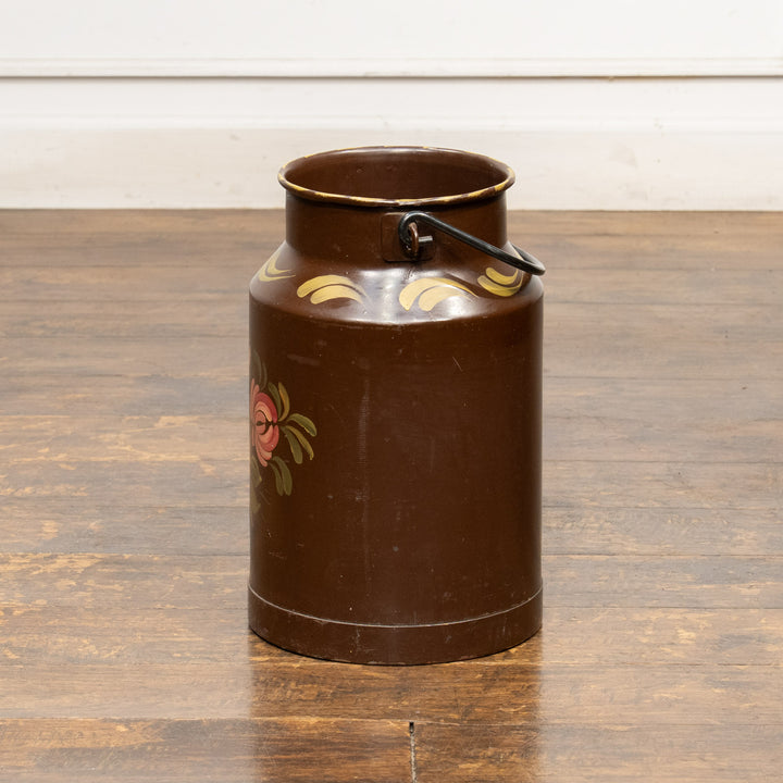 色鮮やかな花々が手描きされた ペイント ミルクジャー ダークブラウン /25L