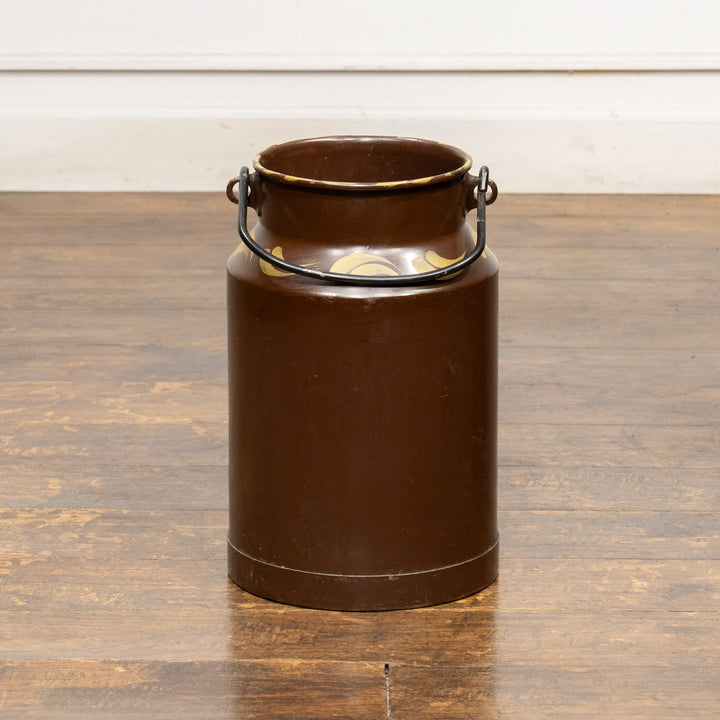 色鮮やかな花々が手描きされた ペイント ミルクジャー ダークブラウン /25L