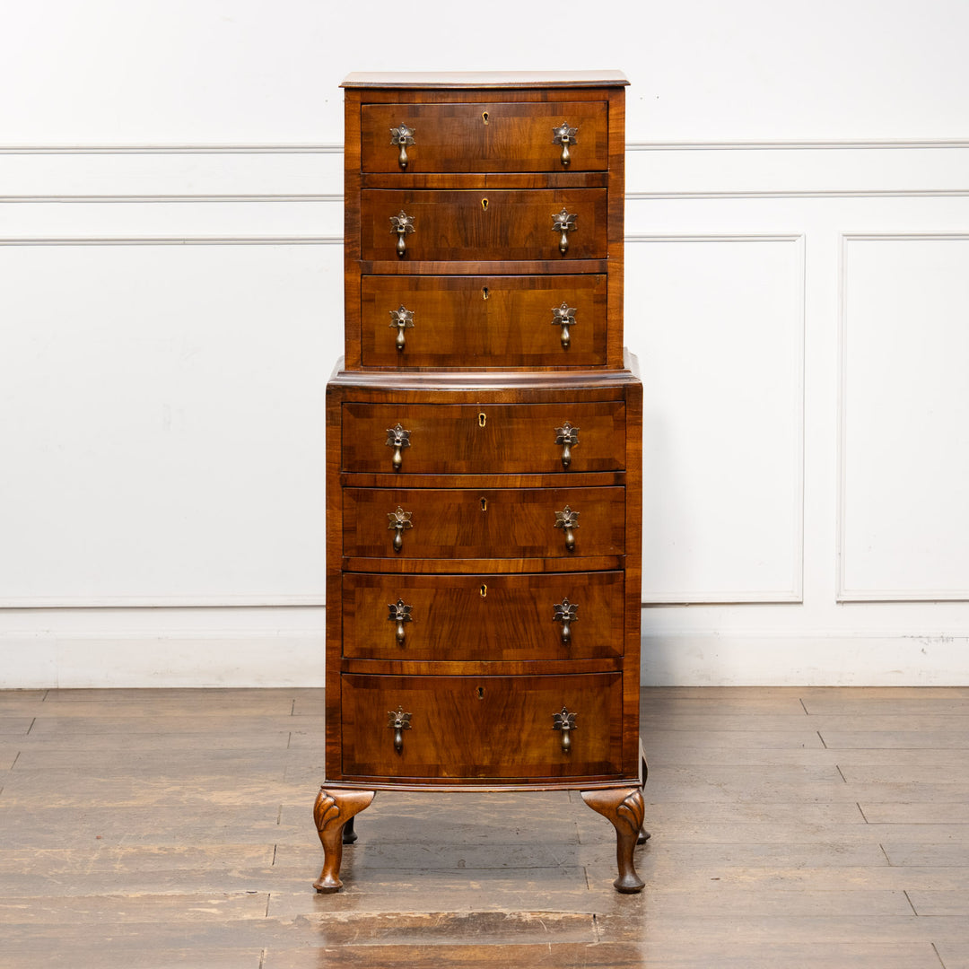 一回り小さなチェストが上に載って収納力たっぷり ウォールナット 7段チェストオンチェスト /25L
