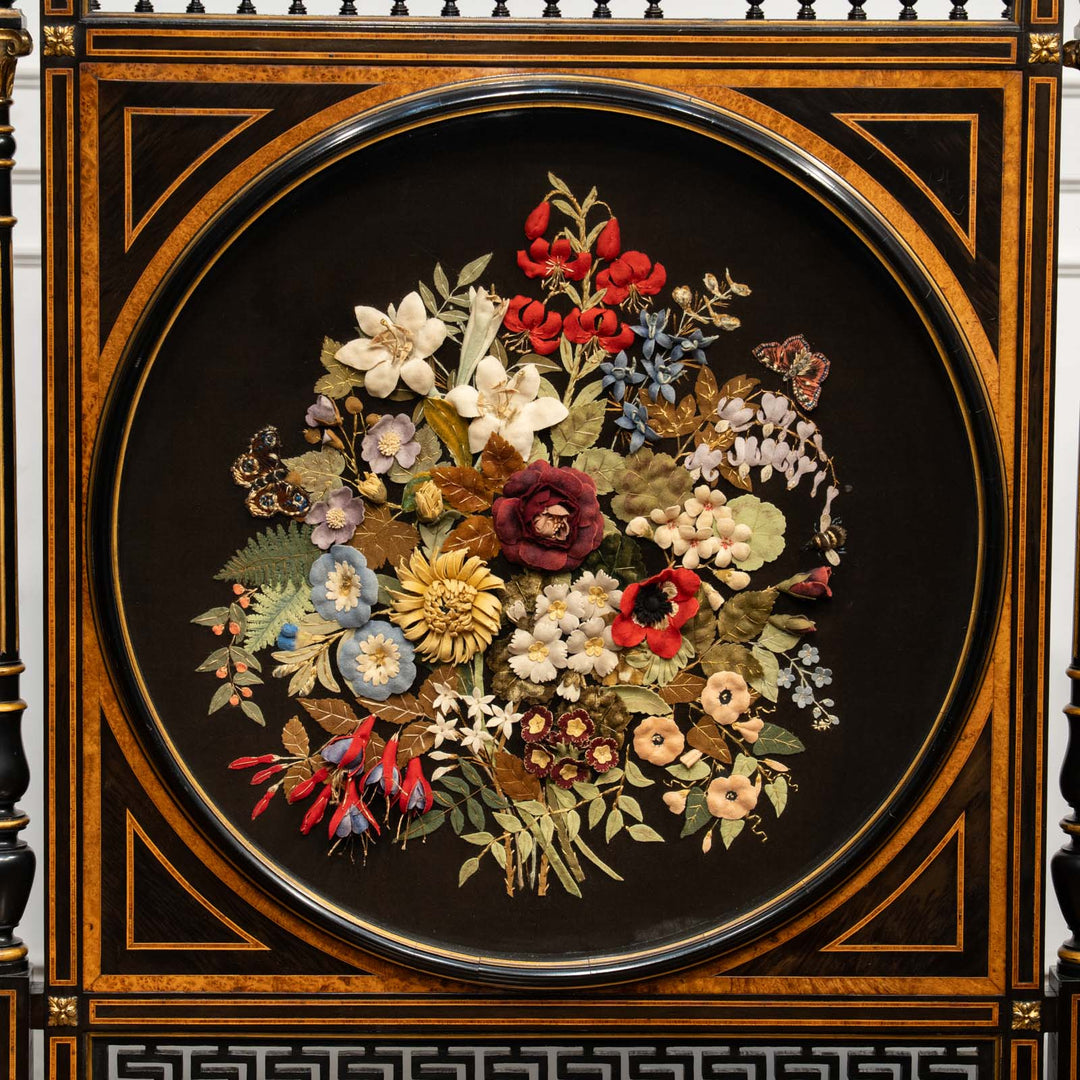 布で作られた花々が色彩豊か ナポレオン3世様式 ファイヤースクリーン /25L