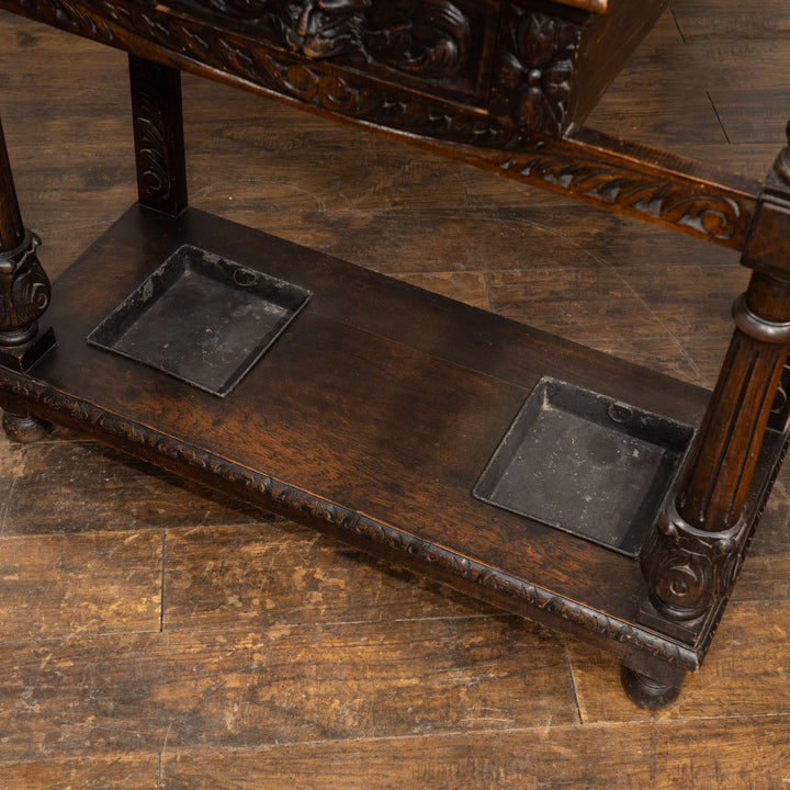 グリーンマンの装飾など繊細な彫刻が美しい オーク ホールスタンド /25L