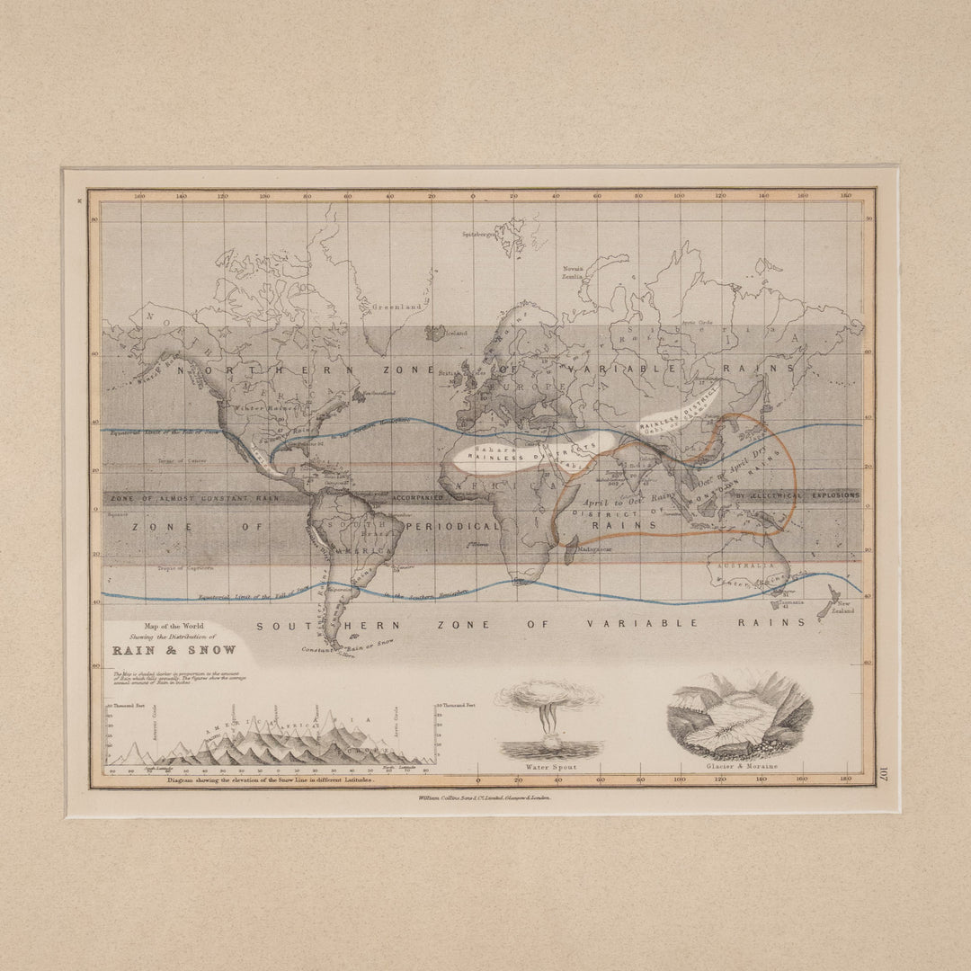 『Map of the World Shewing the Distribution of RAIN & SNOW』世界の雨と雪の分布図 アートピース