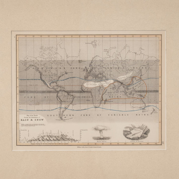 『Map of the World Shewing the Distribution of RAIN & SNOW』世界の雨と雪の分布図 アートピース