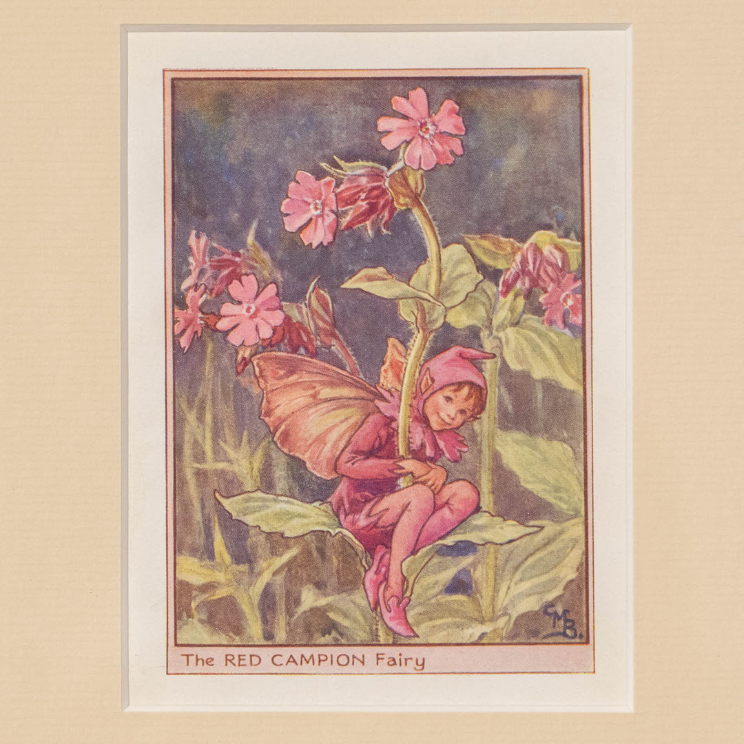 『The RED CAMPION Fairy』茎にちょこんと腰掛け楽しげに微笑むレッドキャンピオンの妖精 アートピース