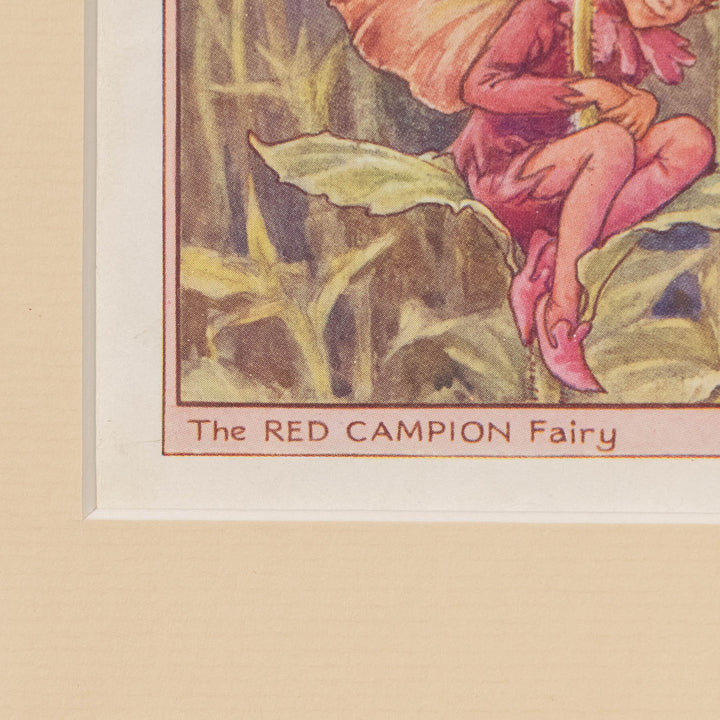 『The RED CAMPION Fairy』茎にちょこんと腰掛け楽しげに微笑むレッドキャンピオンの妖精 アートピース