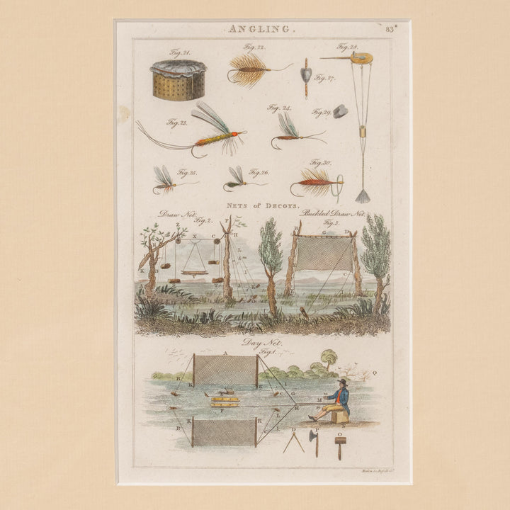 『ANGLING』フライフィッシング用の毛針や罠網の図解 アートピース