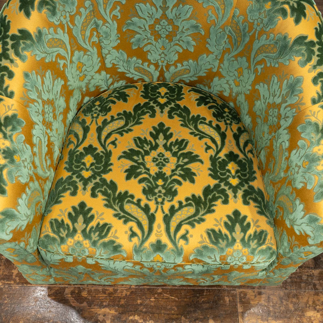 ゴールドイエローとグリーンの立体的なファブリックが豪華 ビーチ タブ型 クラブチェア /26A-2