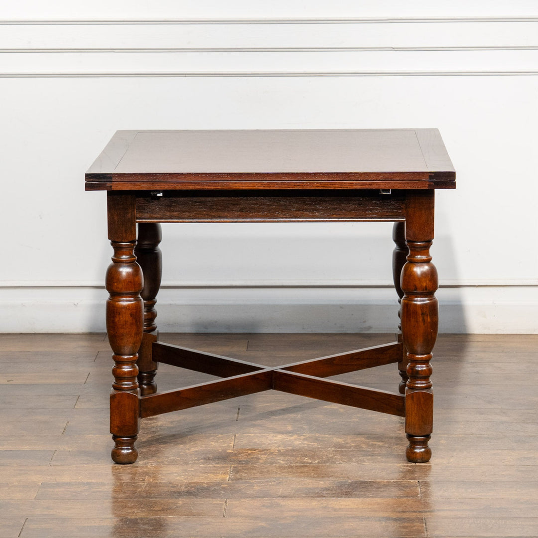 深いブラウンの色味に上品なバルボスレッグがマッチした オーク ドローリーフ 伸長式ダイニングテーブル /26A