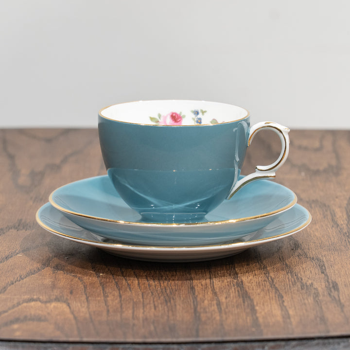 【CROWN STAFFORDSHIRE クラウンスタッフォードシャー Sheraton シェラトン】ターコイズブルーが優美 トリオセット /26D