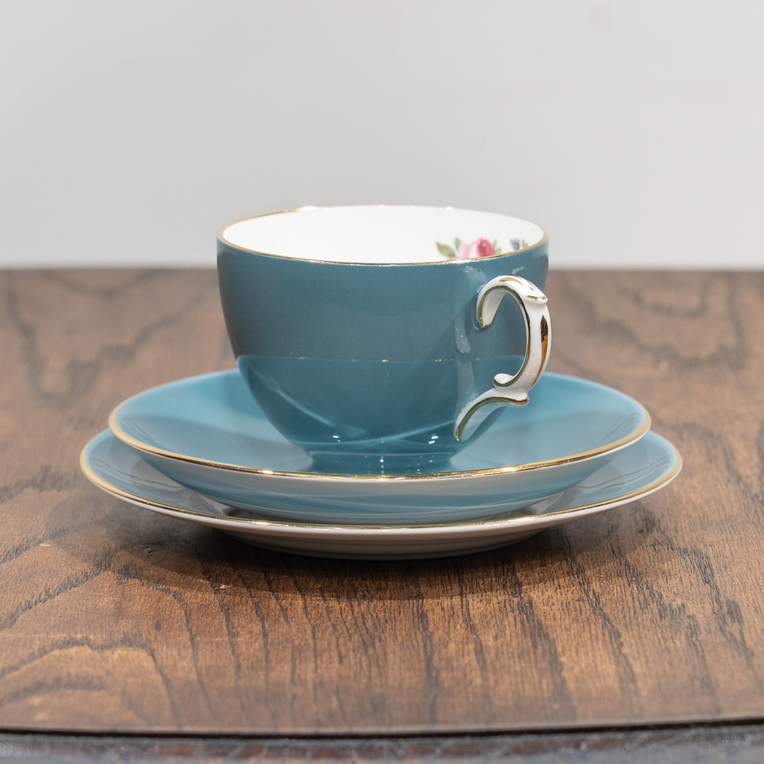 【CROWN STAFFORDSHIRE クラウンスタッフォードシャー Sheraton シェラトン】ターコイズブルーが優美 トリオセット /26D