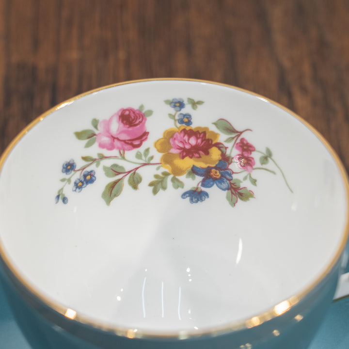 【CROWN STAFFORDSHIRE クラウンスタッフォードシャー Sheraton シェラトン】ターコイズブルーが優美 トリオセット /26D