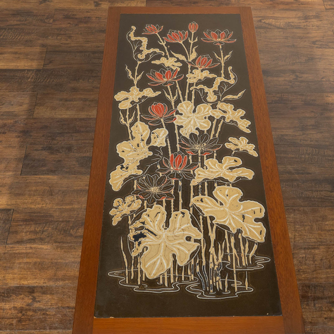 シノワズリを感じる花柄が大きく描かれた美しいデザイン チーク コーヒーテーブル[m]
