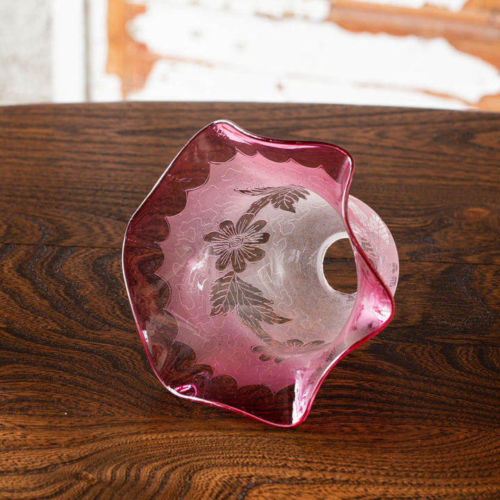 独特の花柄 クランベリー色のガラスシェード(シェード単品)[m]