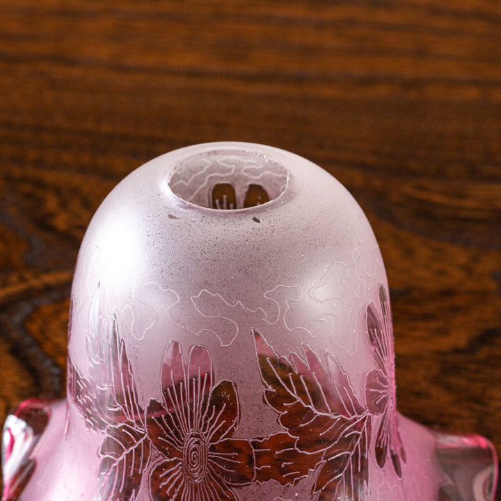 独特の花柄 クランベリー色のガラスシェード(シェード単品)[m]
