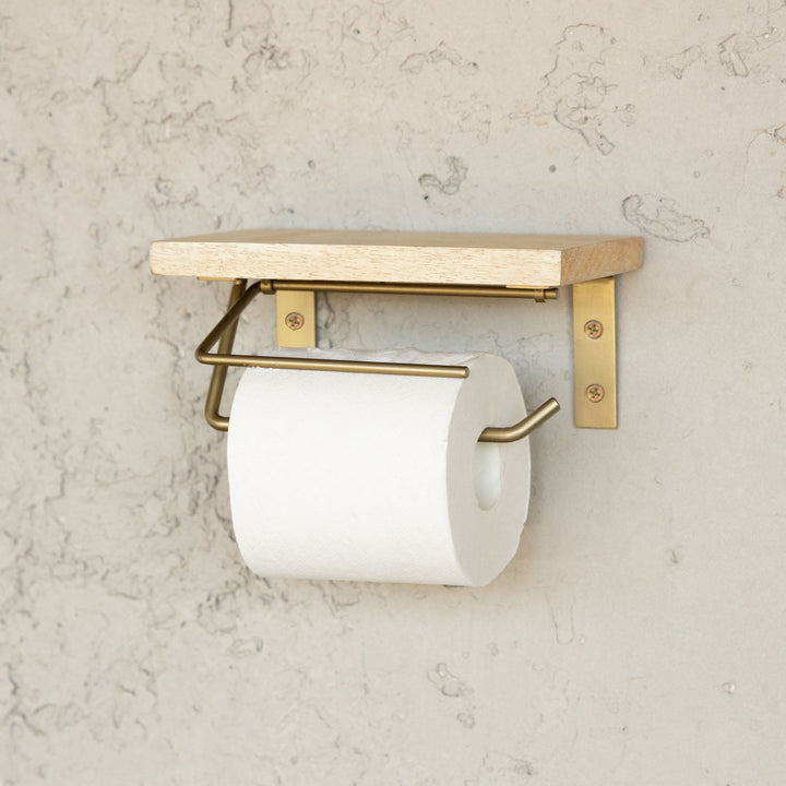 トイレットペーパーホルダー シングル 木天板付き アンティークゴールド