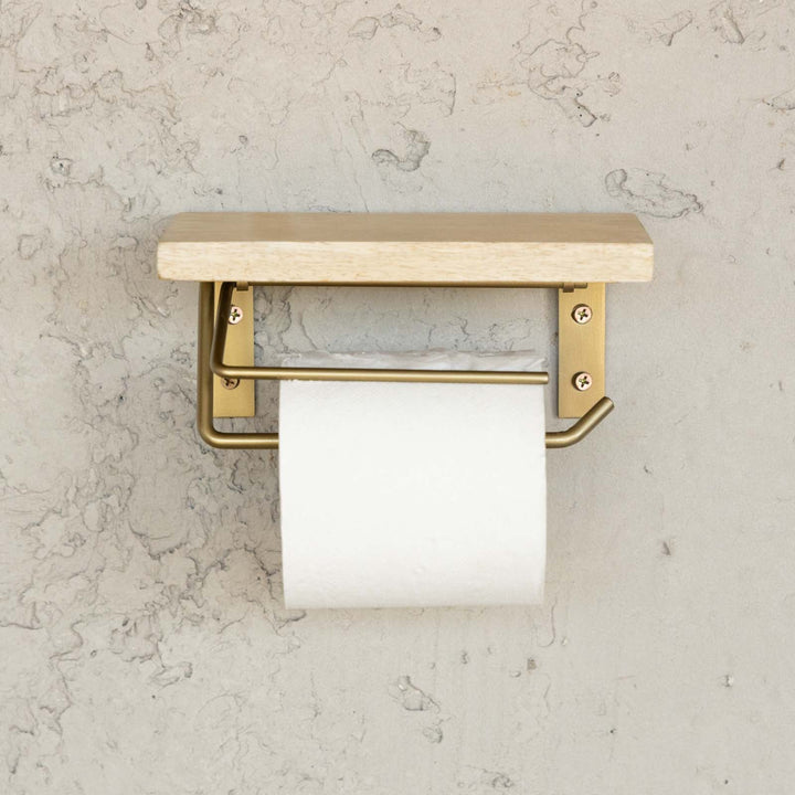 トイレットペーパーホルダー シングル 木天板付き アンティークゴールド