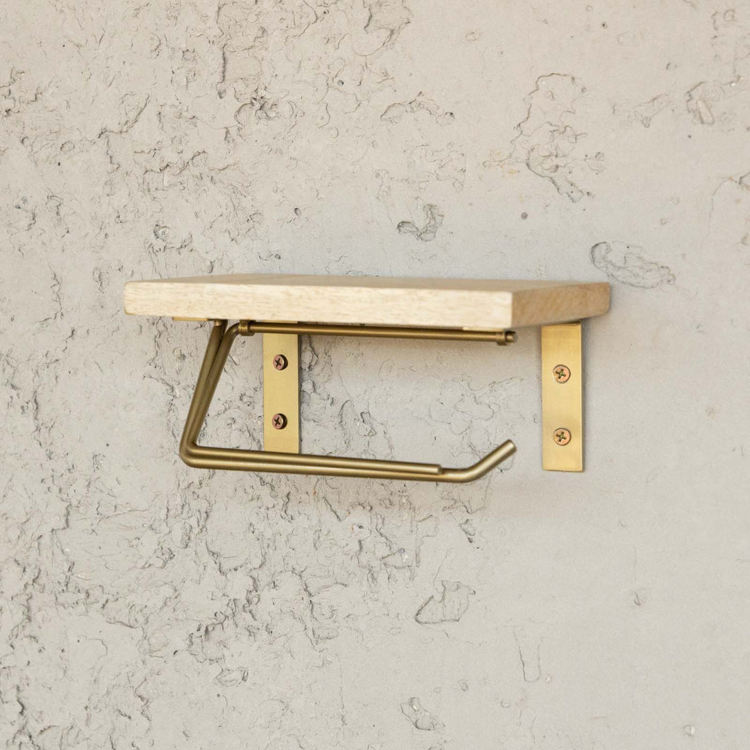トイレットペーパーホルダー シングル 木天板付き アンティークゴールド