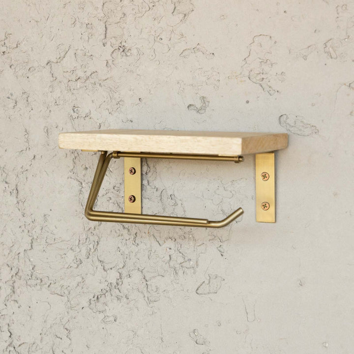 トイレットペーパーホルダー シングル 木天板付き アンティークゴールド