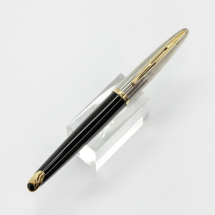 【WATERMAN ウォーターマン /カレン・デラックス】 優美なフォルムにユニークなペン先が美しい ブラック&シルバーGT 細字 F ※ペン先調整済 [万年筆] [m]