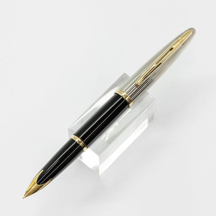 【WATERMAN ウォーターマン /カレン・デラックス】 優美なフォルムにユニークなペン先が美しい ブラック&シルバーGT 細字 F ※ペン先調整済 [万年筆] [m]