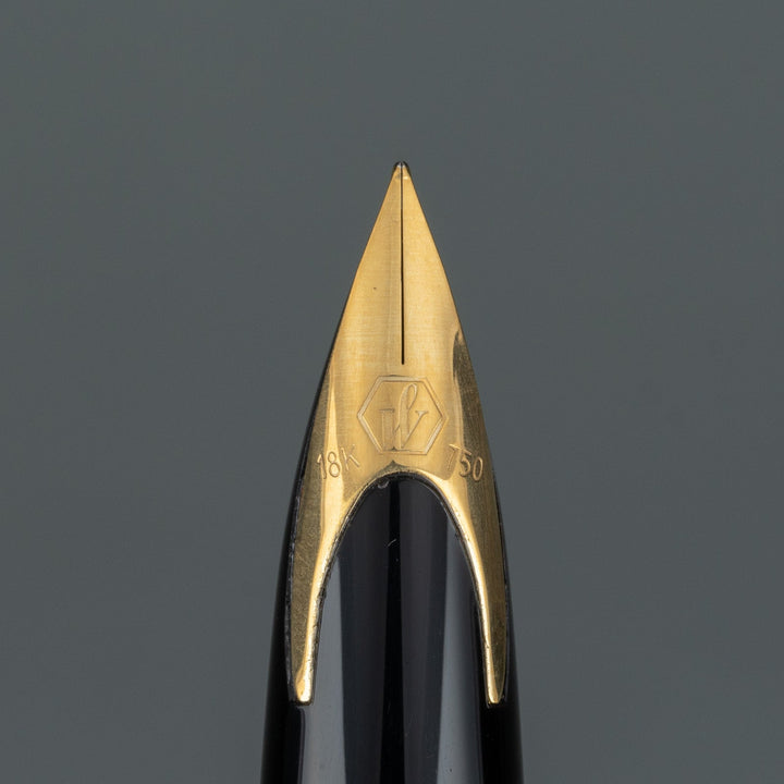 【WATERMAN ウォーターマン /カレン・デラックス】 優美なフォルムにユニークなペン先が美しい ブラック&シルバーGT 細字 F ※ペン先調整済 [万年筆] [m]