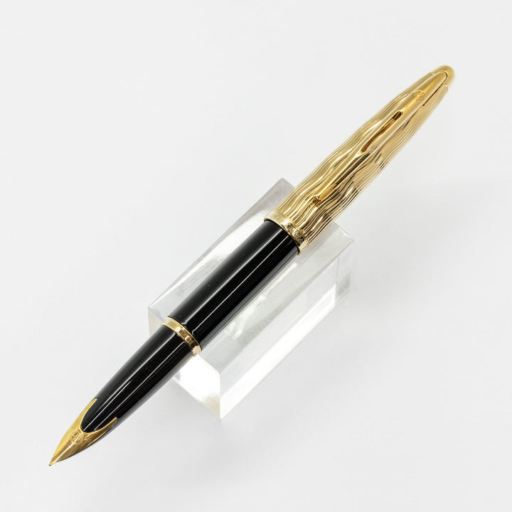 【WATERMAN ウォーターマン /カレン・デラックス 】 優美なフォルムにユニークなペン先が美しい エッセンシャル ブラックGT 細字 F ※ペン先調整済 [万年筆] [m]