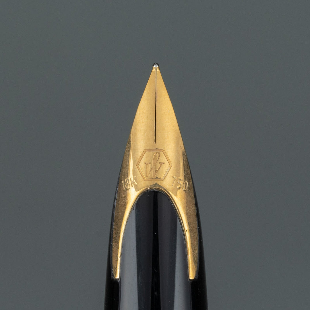 【WATERMAN ウォーターマン /カレン・デラックス 】 優美なフォルムにユニークなペン先が美しい エッセンシャル ブラックGT 細字 F ※ペン先調整済 [万年筆] [m]