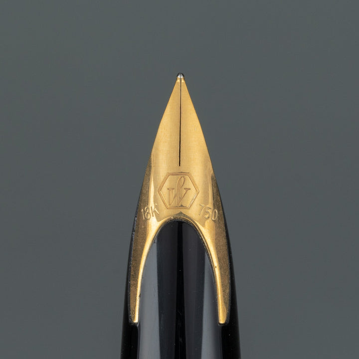 【WATERMAN ウォーターマン /カレン・デラックス 】 優美なフォルムにユニークなペン先が美しい エッセンシャル ブラックGT 細字 F ※ペン先調整済 [万年筆] [m]