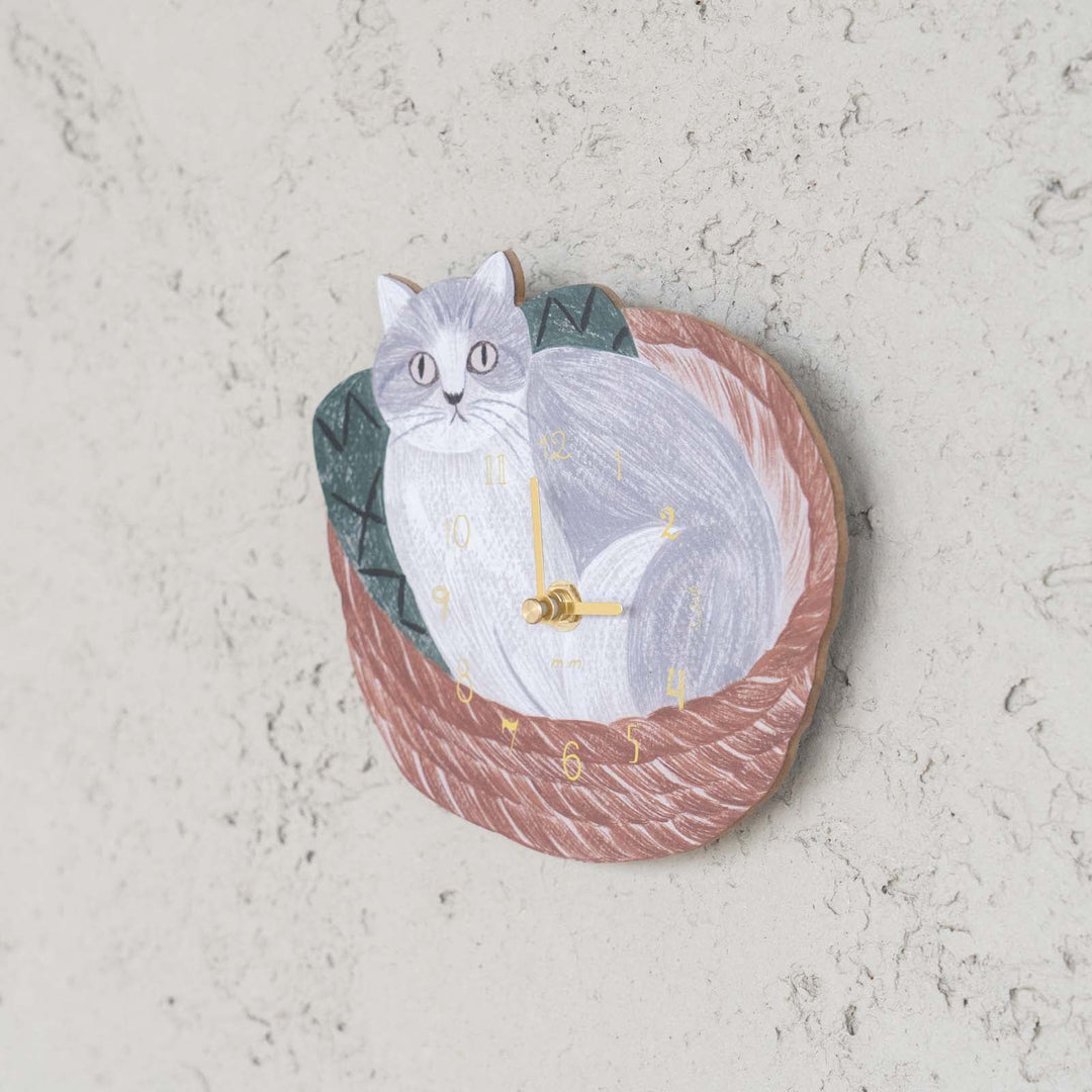 ◇松尾ミユキ Die cut clock(掛け時計) Cat in the basket