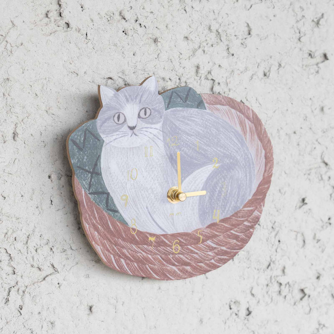 ◇松尾ミユキ Die cut clock(掛け時計) Cat in the basket